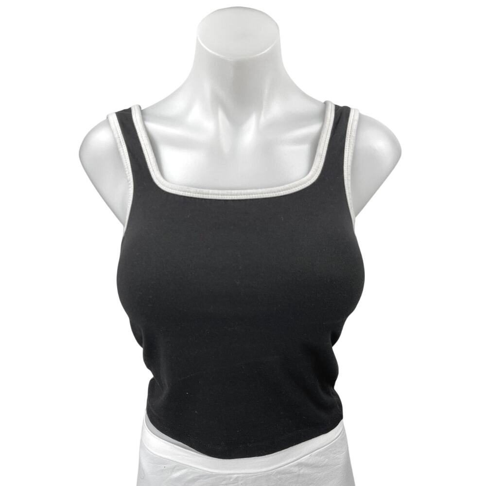 Oak + Fort Women's Black White Knit Sleeveless Square Neck Crop Tank Top Size S